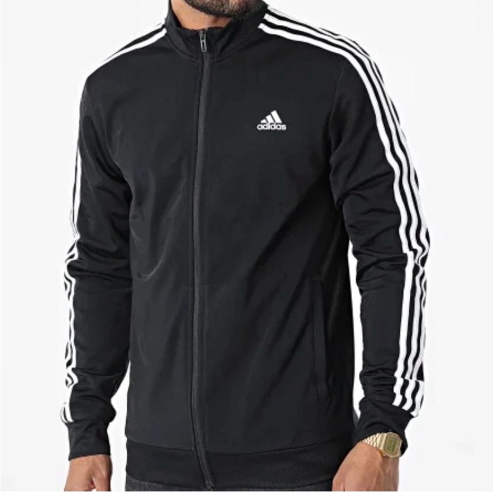 NWT Adidas Men's M Essential 3 Stripes Tricot Black Track Jacket sportswear